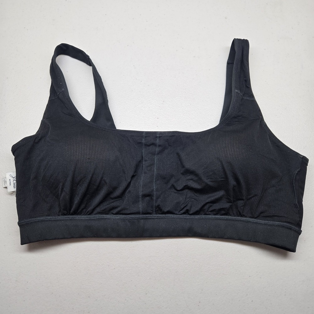 Jcrew Women Sports Bra Large Black Active Wireless‎ Mesh Wide Strap